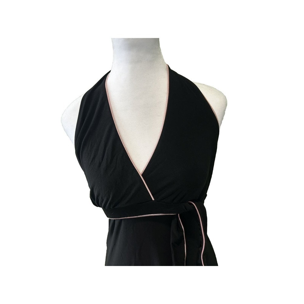 Vtg Halter Dress Y2K Wrap V Neck Grunge Goth Whimsy Witchy Sz Large Stretch Pink - Picture 3 of 8